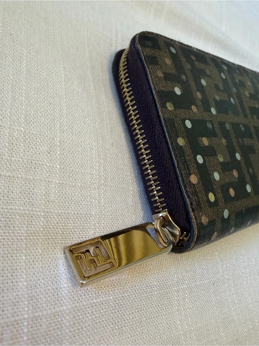 Zucca Spalmati Polka Dot Zip Around Wallet Tobacco Silver Gold